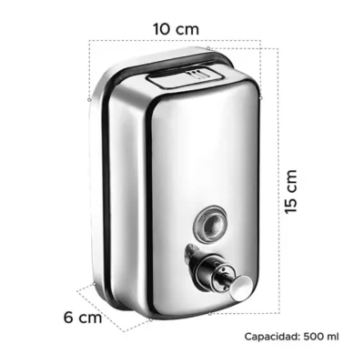 Dispensador de Jabon Liquido de Acero Inoxidable medidas